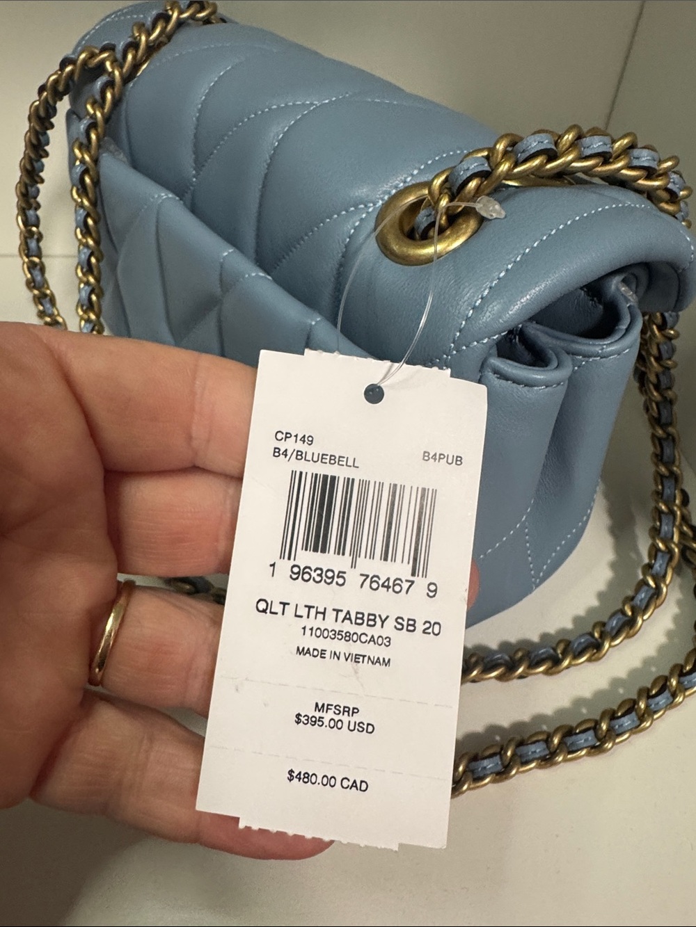 Coach Quilted Pale Blue Leather Shoulder Bag with Gold Hardware - Picture 5 of 13